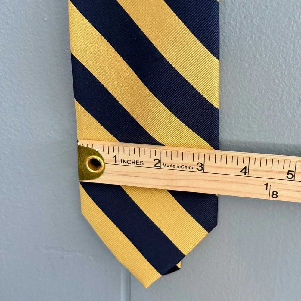 Jos A Bank Exec Collection Silk Tie Navy Yellow Repp Stripe Preppy Ivy League